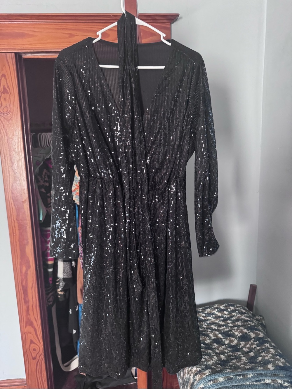 SHEIN Black Sequin Long Sleeve Mini Dress